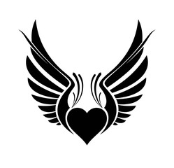Obraz premium Vector heart shape with stylized wings spreading upwards in a symmetrical design element graphic illustration on transparent background