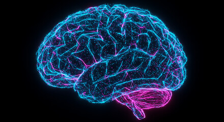 Abstract Neon Brain Network Glowing Digital Neural Connections and Synapses
