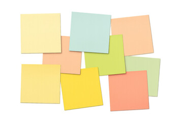 Fototapeta premium Pastel-colored sticky notes arranged on a transparent background, creating a visual reminder or memo