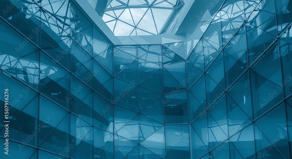 Poster glass walls and ceiling. abstract geometric background in shades of blue color on the subject of mod