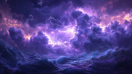 A canvas of bruised purple, where lightning strikes crisscrossed the heavens, painting streaks of light across the stormy clouds, a mesmerizing spectacle brought to life by the power of artificial 