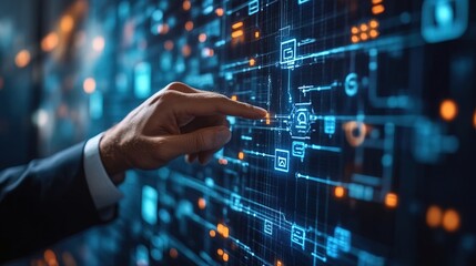 A businessman presenting a blockchain-based carbon credit trading platform