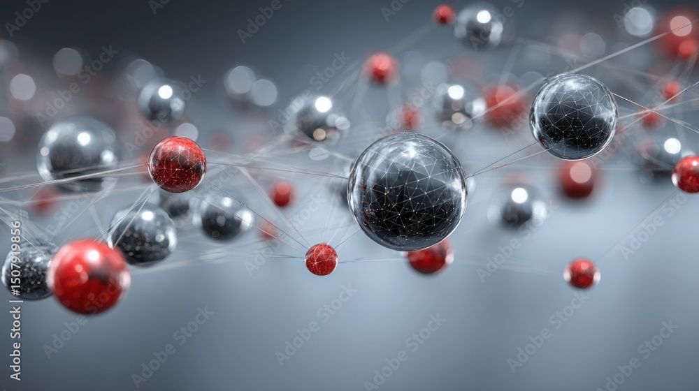 Poster group of spheres forming a matrix representing ai-driven diversification matrix and strategic invest