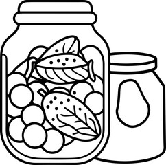 Preserved food outline vector and illustration, coloring book page
