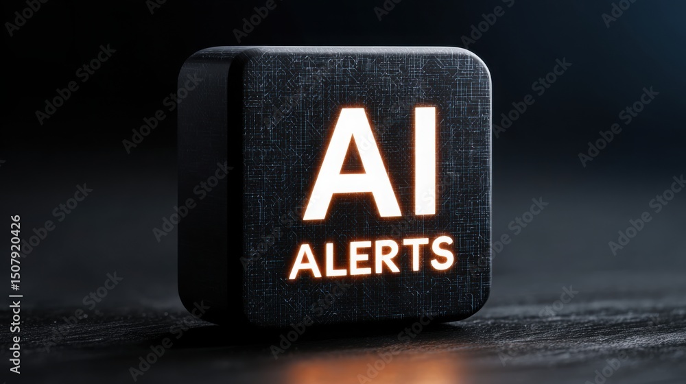 Poster digital interface displaying a black and orange alert block with the letters ai signifying trading s