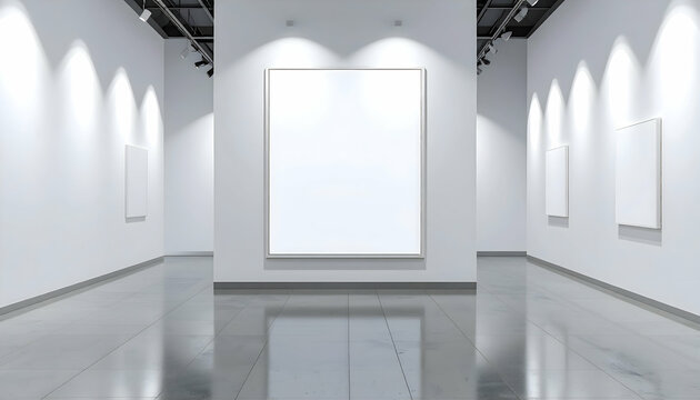 Blank Wall Art Mockup Modern Gallery Interior with Empty Frames