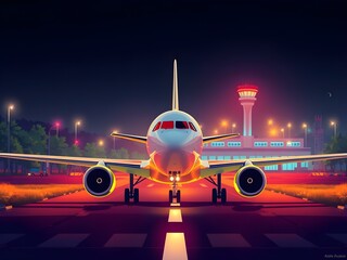 Passenger airplane on run way, Generative AI Illustration.