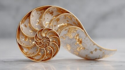 Elegant nautilus representing fibonacci sequence with golden spiral design showcasing nature's mathematical beauty