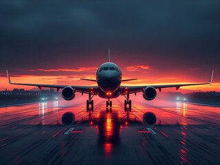Passenger airplane on run way, Generative AI Illustration.