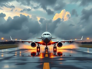 Passenger airplane on run way, Generative AI Illustration.
