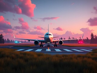 Passenger airplane on run way, Generative AI Illustration.