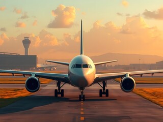 Passenger airplane on run way, Generative AI Illustration.