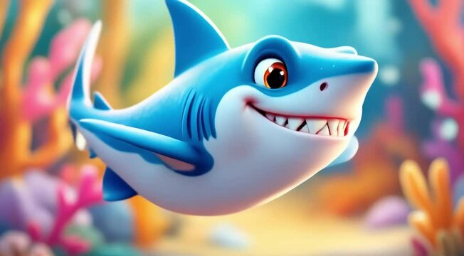 Happy cartoon shark underwater adventure