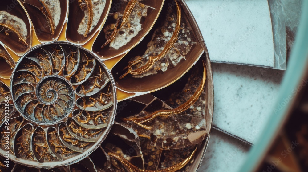 Poster weathered metal object with rust displaying the fibonacci spiral trade cycle concept in a unique art