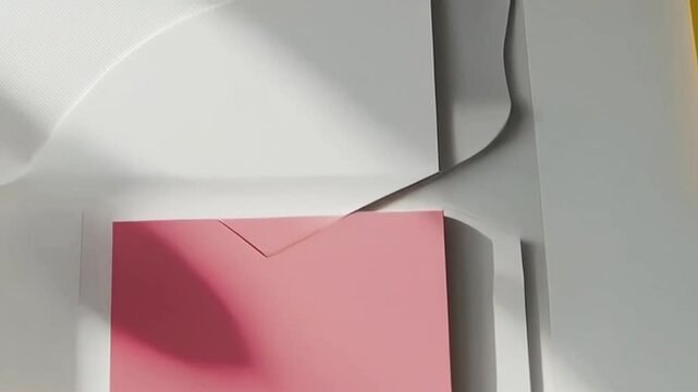 Overhead, dynamic motion: A minimalist fashion design board flat illustration. The camera pans across a clean, modern layout featuring geometric shapes and sleek lines