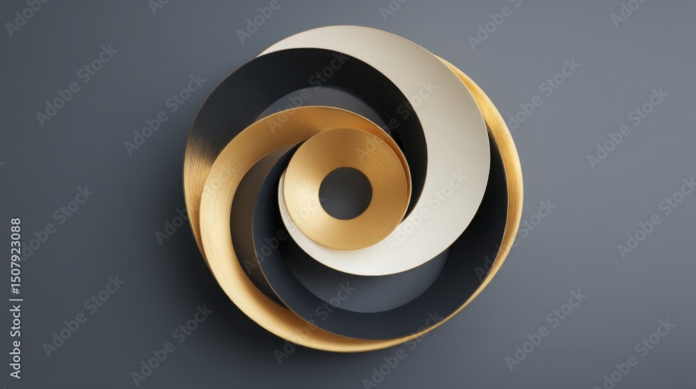 Poster striking gold and black sculpture with unique spiral design elements representing the fibonacci swir