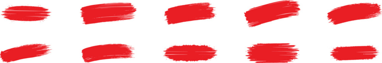 Hand drawn stripes grunge brush strokes set, red color brush stroke