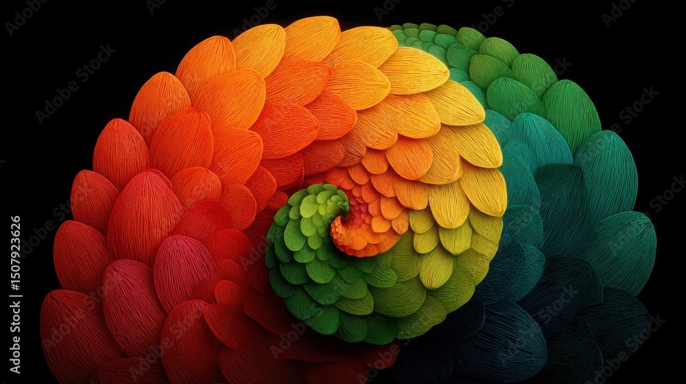 Poster flower made of colored paper illustrating fibonacci wave spiral concept with creative and unique des