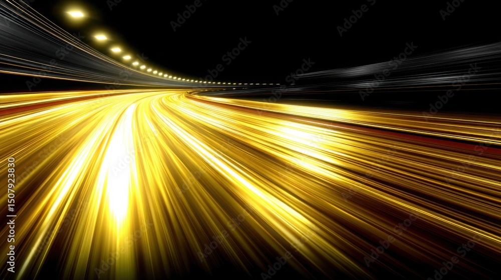 Poster a busy highway at night with dynamic light streaks creating a lively scene of movement and speed in 