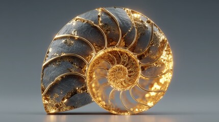 Obraz premium A gold and silver nautilus displayed in an artistic way highlighting its intricate patterns and natural beauty