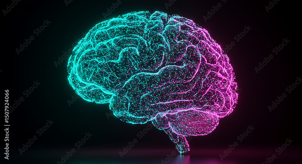 Poster abstract neon brain neural network ai artificial intelligence technology concept