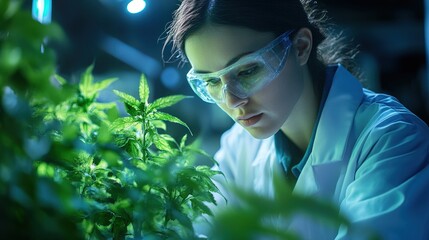 A scientist designing a futuristic plant-based alternative to industrial materials 