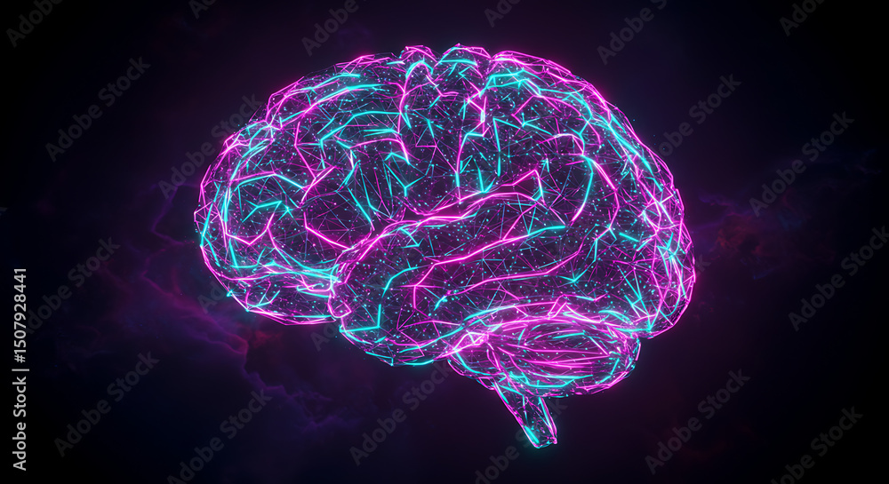 Aufkleber abstract neon brain digital neural network ai artificial intelligence connectivity concept