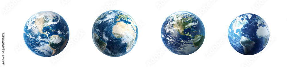 Poster set of different views of planet earth. isolated on transparent background