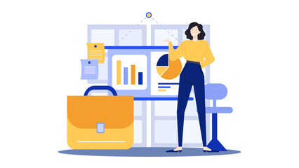 Professional woman presenting financial data on a whiteboard, suitable for business presentations, educational materials, corporate training, and financial reports.