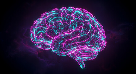 Abstract Neon Brain Digital Neural Network AI Artificial Intelligence Connectivity Concept