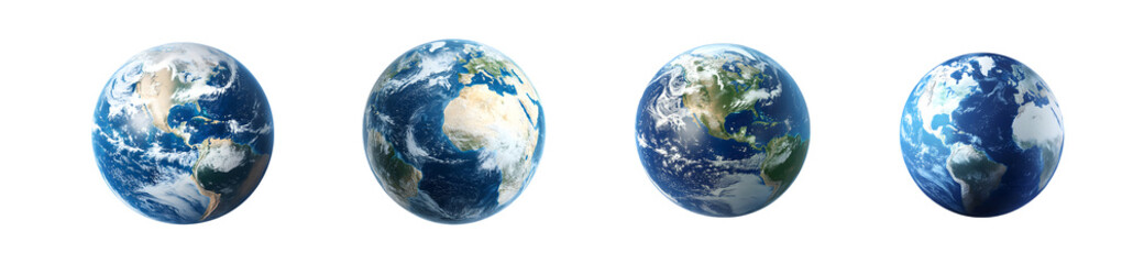 set of different views of planet earth. isolated on transparent background