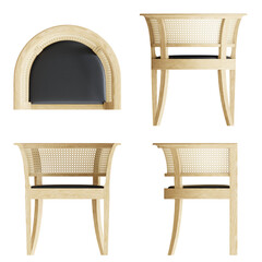 Armchair 3D Rendering Stock Illustration on transparent background, top view, side view and front view.