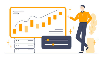 Man pointing at a graph on a whiteboard, suitable for presentations, business concepts, data analysis, strategy discussions, team meetings.