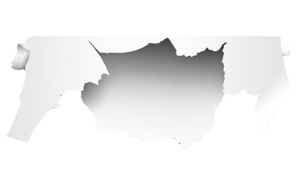 Fototapeta premium Illustration of a hole in white paper with torn edges and realistic texture, symbolizing damage, imperfection, or creative design element, isolated on white background