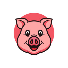 Happy Pig Face Cartoon Logo