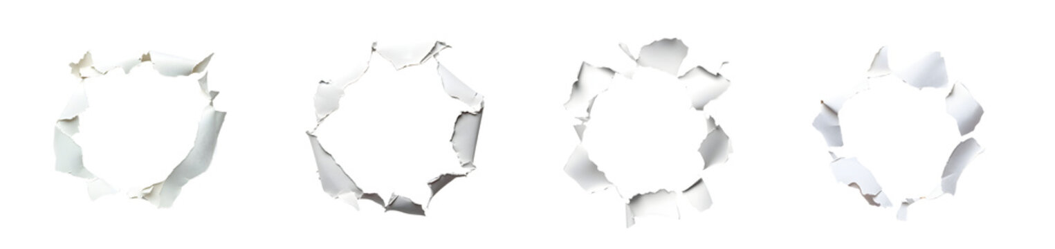 set of Multiple circular holes punched through white paper. isolated on transparent background
