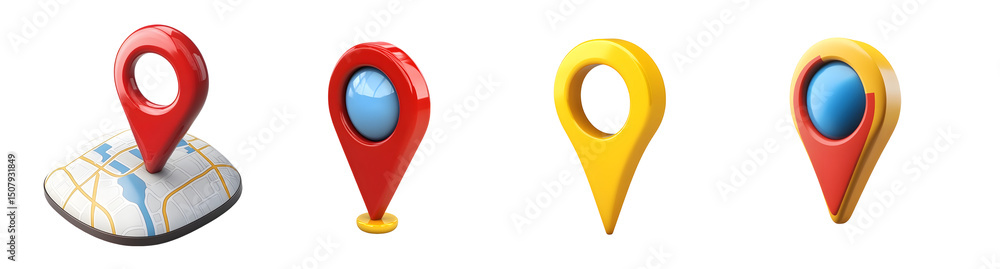 Poster multiple location markers on a map. isolated on transparent background