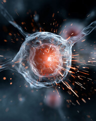 Cell Overwhelming. Human cell damaged by viral replication process captured in detail.