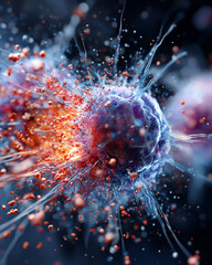 Cell Overwhelming. Human cell damaged by viral replication in a scientific context.