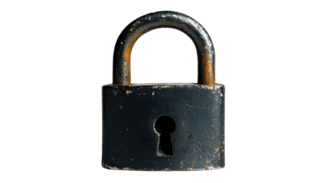 Image of a black padlock symbolizing security and protection, digital privacy concept with modern lock icon, isolated on white background