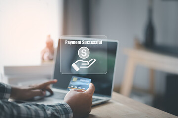 Successful AI-Powered Payment Confirmation with Credit Card. Fintech, Secure Digital Banking, Financial Technology System, Online Shopping, E-commerce Transactions, Cybersecurity Network