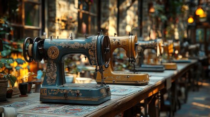 Vintage Sewing Machines in a Rustic Setting