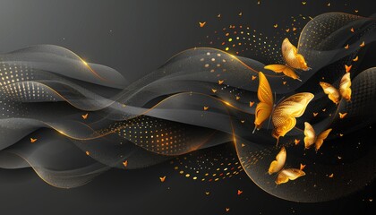 Abstract design with golden butterflies