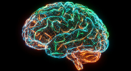 Abstract Neon Human Brain Neurological Network Artificial Intelligence Concept