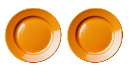Orange plates, top view isolated on a transparent background