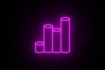 Neon Currency Rising Icons. Bright line icon of an pointing up over Bar chart icon. Neon icon showing the increasing graph. Purple Business Rising Graph. Financial chart and Development icon.