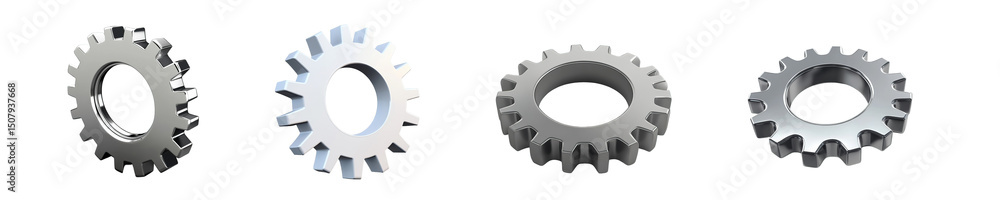 Poster set of metallic gears arranged in a horizontal row. isolated on transparent background