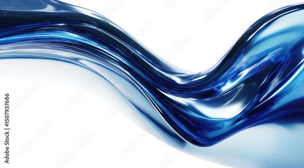 Poster abstract rendering of flowing, dark-blue liquid with highlights, creating dynamic, wavy forms agains