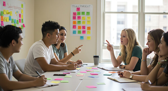 Diverse Young Adults Brainstorming Collaborative Teamwork Startup Meeting Project Planning Session