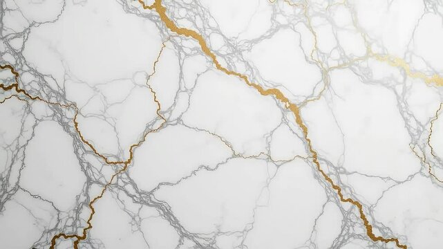 White marble texture with gold and gray veins creating a luxurious and elegant abstract design surface